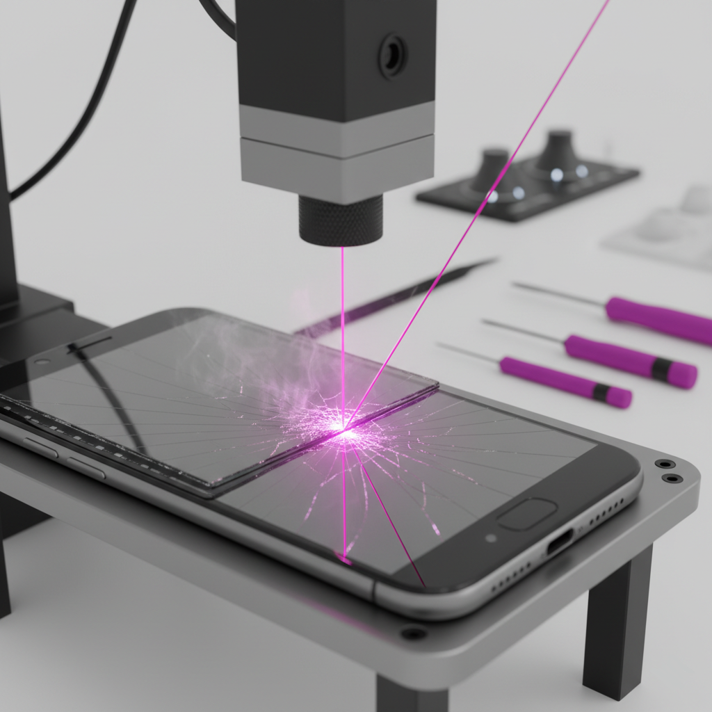 Лазерная срезка разбитого стекла телефона